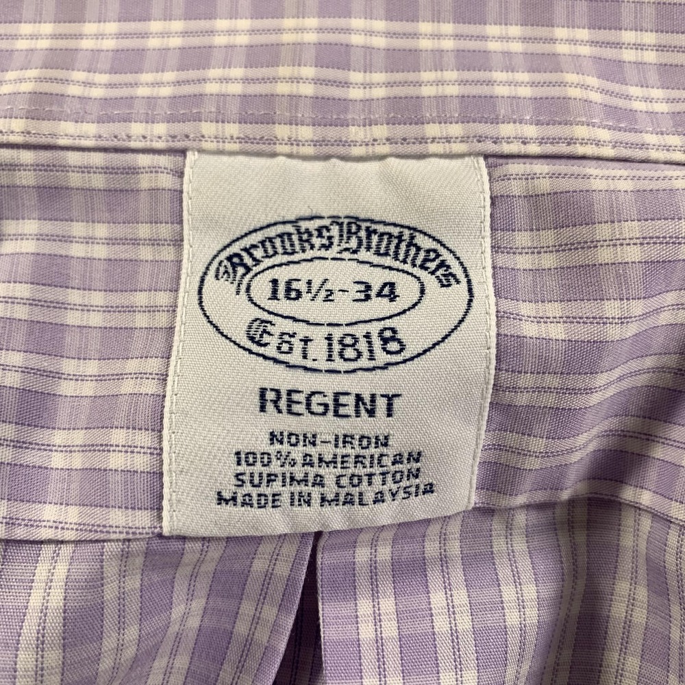 Brooks Brothers Shirt Mens 16.5 34 Purple Check Regent Non-Iron Supima Cotton - Picture 6 of 14